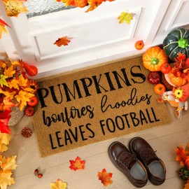 Ceenna Fall Coir Doormat Football Pumpkin Style Coir Welcome Mats Autumn Non Slip Floor Mats Thanksgiving Indoor Entrance Door Mat Porch Front Decor, 16 x 28 Inch(Pumpkin Bonfire)