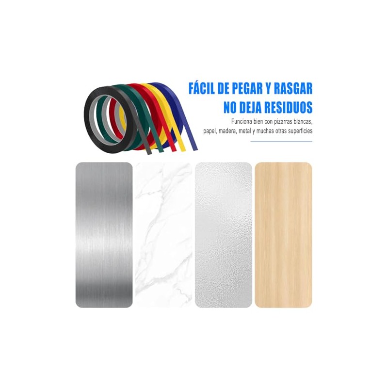 Niawea 10pzs Cinta Pizarron Pizarrón Blanco 3mm 66m Cintas Colores