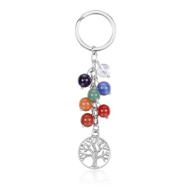 PiercingJak Tree of Life Chakra Pendant Natural Stone Key Ring Chakra Gemstone Keyring Lucky Charm Women Men Gift Birthday Christmas Mother's Day, multicoloured