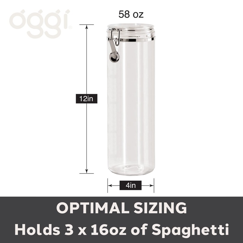 OGGI Tall Clear Canister with Clamp Lid, 58 oz -