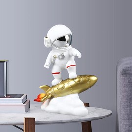 Astronaut Figurine Resin Astronaut Sculpture Crafts Figurine Outer Space Statue for Home Decor, Office Ornament - Golden Rocket