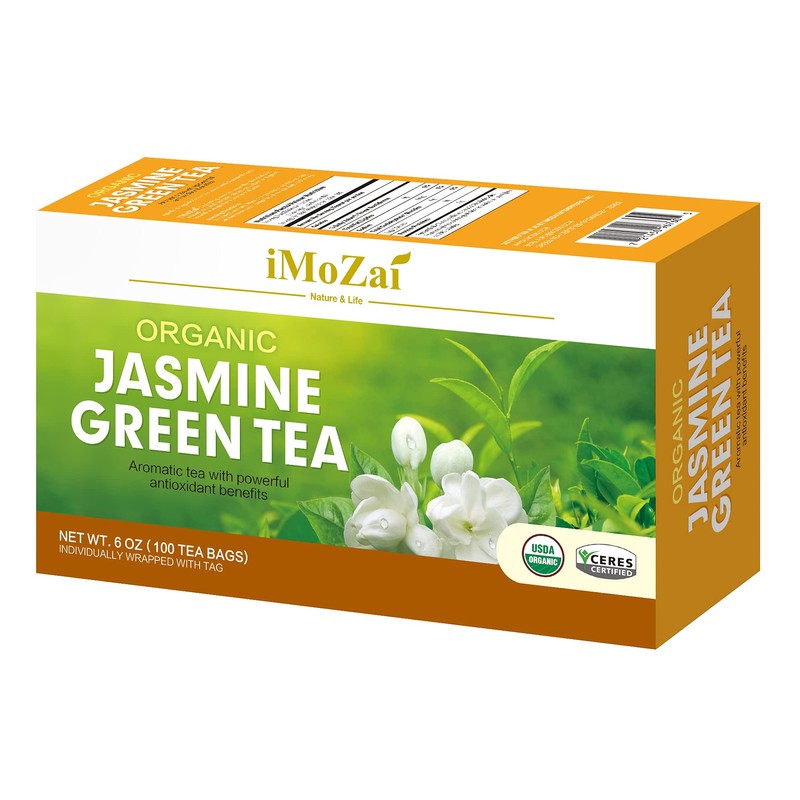 Imozai Organic Jasmine Green Tea Bags 100 Count Individually Wrapped