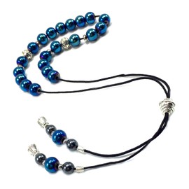 ALBATROSART Design Greek KOMBOLOI Series Worry Beads - Begleri Pony Anxiety Rosary for Relaxation and Stress Relief (Blue Hematite Shiny - 8 mm, 21 Beads)