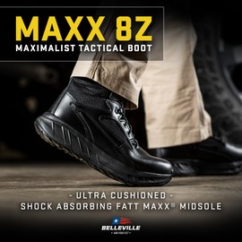 TACTICAL RESEARCH TR MAXX 8Z 8" Ultra-Cushioned Maximalist Black Tactical Boots for Men with Zipper - Designed for Police, EMS, and Security with Slip-Resistant Vibram Outsole, Black - 9.5 R