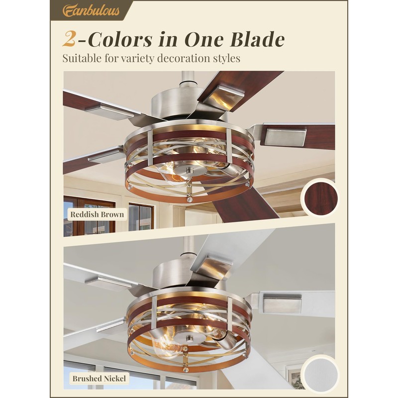 Fanbulous Farmhouse Ceiling Fans with Light, 48 Inch Bedroom Ceiling