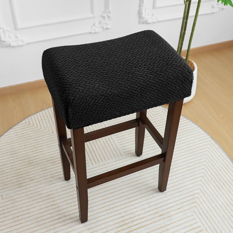 EVOLLER Waterproof Bar Stool Covers Rectangle 2 Pack Black Jacquard