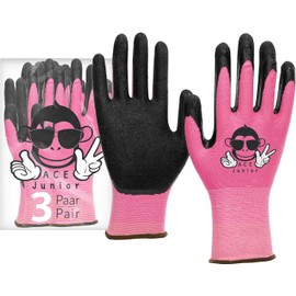 ACE Junior Work Gloves for Children - 3 Pairs of Protective Gloves for Gardening - Pink - 7-8 Years (Pack of 3)