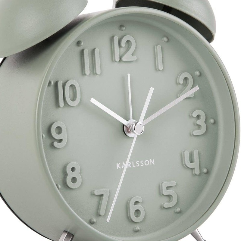 Karlsson KA5784GR Iconic Retro-Wecker, leises Uhrwerk, Metall, Jadegrün, grau, H16,5