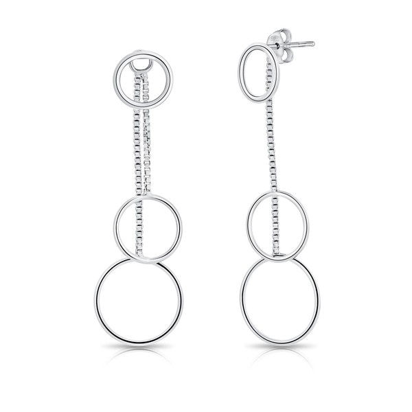DTPSilver - 925 Sterling Silver Rodium Plated Dangling Triple Hoops