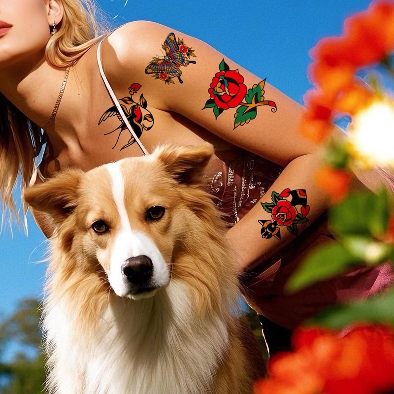 Nirbffo Vintage Tattoo Stickers Butterfly Rose Swallow Tattoo Stickers Transferable