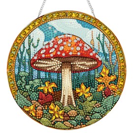 SKRYUIE Hanging Diamond Art Kits for Adults Mushroom, DIY Window Pendant Diamond Painting Kit Sun Catcher, Special Shaped Crystal Acrylic Double Sided, Porch Outdoor Garden Ornament 7.64 x 7.64 Inch