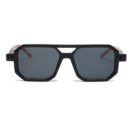 NIDOVIX Vintage Square 70s Aviator Sunglasses for Women Men Retro Classic Flat Aviator Frame Sun Glasses UV Protection (Black/Grey)