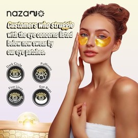 NAZANO Parches de Oro de 24 Quilates para Debajo de los Ojos - Paquete de 60 para Ojos Hinchados, Ojeras, Bolsas y Arrugas con Colágeno y Ácido Hialur