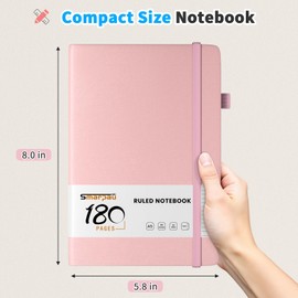 Smarpau Notebook A5, Hardcover Lined Journal with 180 Pages 80gsm Thick Paper, Leather Diary, Journal Notepad for Women and Men for School, Work, Drawing, 14.5 x 21 cm - Pink