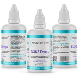 Vitamin D3 K2 Drops | D3 1000IU & K2 MK7 45μg Supplement | Suitable For Adults & Kids | Better Absorption Oral Liquid | Immune Support, Bone Health, Muscle Function (50ml - 300 Serves) MICRONUTRITION