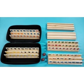Elanbells Rummy Cube Board Games Set with 6 Wooden Racks, 160 Tiles, Portable Case and Dice, for Family Friends Games Night Gifts Travel Party Games Sharpens Brain Game