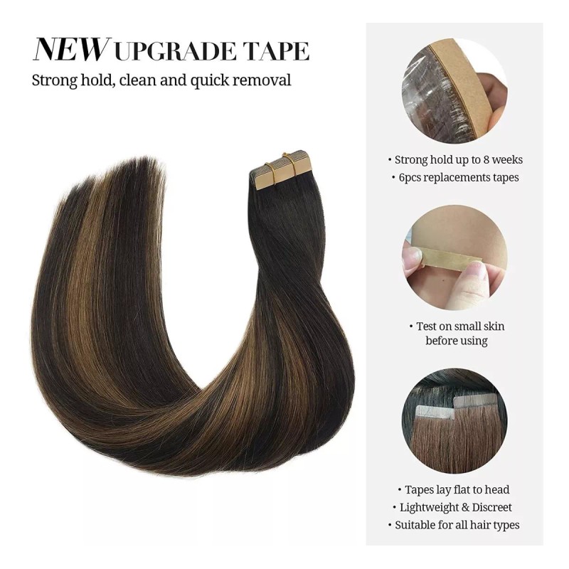 Doores Extensiones Cabello Humano 50gr 14in Balayage Marrón Oscuro