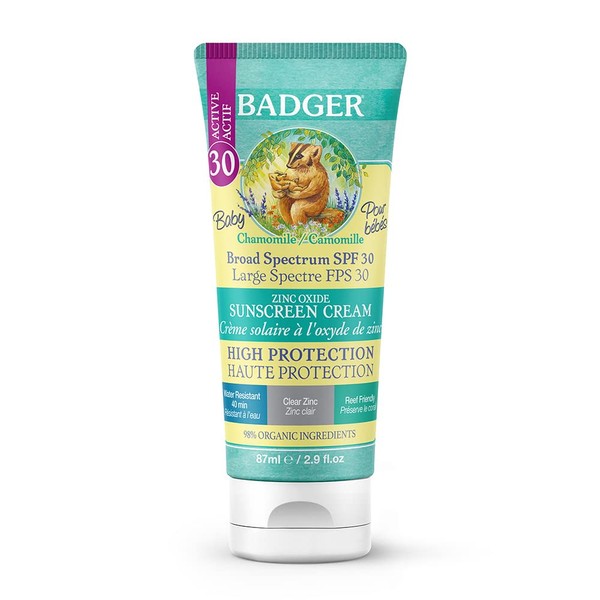 Badger Sunscreen For Babies, Safe and Moisturising for Babies, Suitable for Sensitive Skin, Light and Natural Chamomile and Calendula Scent, SPF30, 87ml