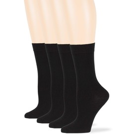 7BIGSTARS KINGDOM Women's Cotton Dress Socks - 4 Pack Large - Solid Casual Crew Calf Office - Sock Size 10-12 Shoe Size 8-12 L Black