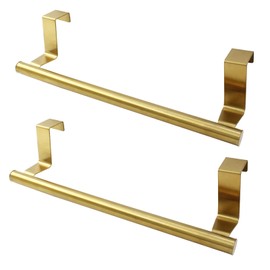 Kemcatui 2 Pack Over Cabinet Towel Holder, Gold Kitchen Towel Rack 9 Inch Cupboard Towel Bar, Stainless Steel Towel Hanger