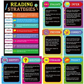 10 Pieces Reading Strategies Posters Educational Bulletin Board Set for Classroom Laminated Grammar Posters for Elementary Middle School Classroom Supplies Decorations