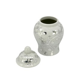 8" Ceramic Ginger Jar w/Lid - Classic Chinese Style Porcelain Jar Tea Storage for Home Decor Decorative Centerpiece Vintage Accent Antique Vase Jingdezhen (Silver& White)