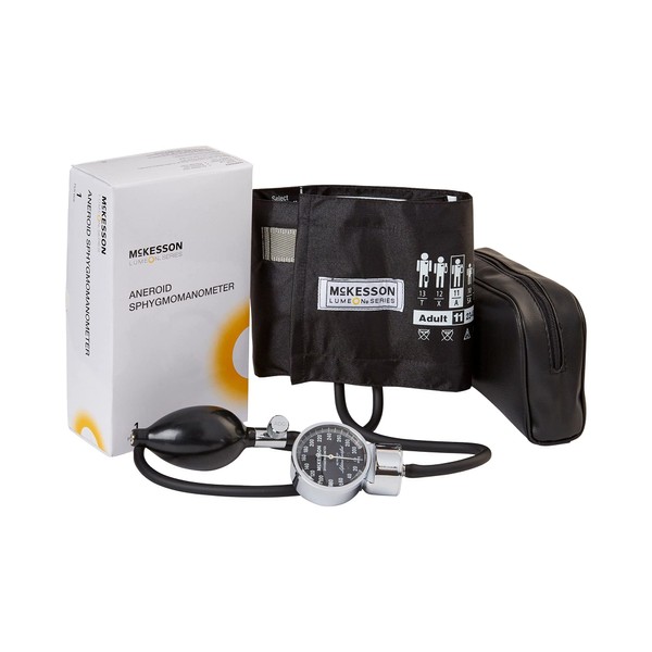 McKesson LUMEON Professional Aneroid Sphygmomanometer, Blood Pressure with Cuff, Pocket Size, Black, Adult Medium, Circumference 23-40 cm, 1 Count
