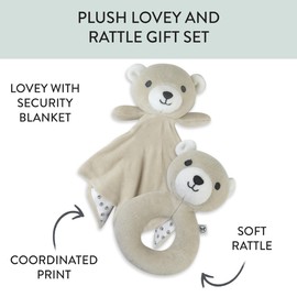 HonestBaby Plush Loveys and Rattles Stuffed Animal Toys Gifts for Infant Baby Boys, Girls, Unisex, Silver Gray, One Size