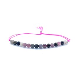 Natural stone watermelon tourmaline thread bracelet with adjustable thickness and sterling silver
