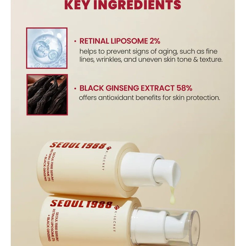 K-SECRET SEOUL 1988 Retinal Liposome 2% + Black Ginseng Serum
