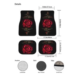 Rose Car Floor Mats Set of 4,Red Rose Floral Print Flower Design Vehicle Front Rear Carpets Mat Decorative Car Floor Carpets Rugs Non-Slip Auto Car Accessories Universal Fit for Car SUV Truck Van
