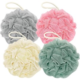 RNOAFMU Esponja De Baño De Lufa Para Ducha, 60 G, Exfoliante Corporal De Lufa, 4 Bolas De Esponja De Ducha De Malla De Colores Para Gel De Ducha (Helado)
