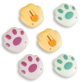 Ruksifg 6pcs Mini Box Cutters Cat Paw Shaped Retractable Mini Portable Utility Razor Knife for Paper Cutter Envelope Letter Box Opener with Keychain Hole
