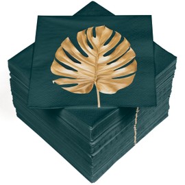 HEKU 100 napkins, 3-ply, 33 x 33 cm, absorbent and practical packaging, made in Europe, ideal for weddings, anniversaries and special occasions, golden leaf