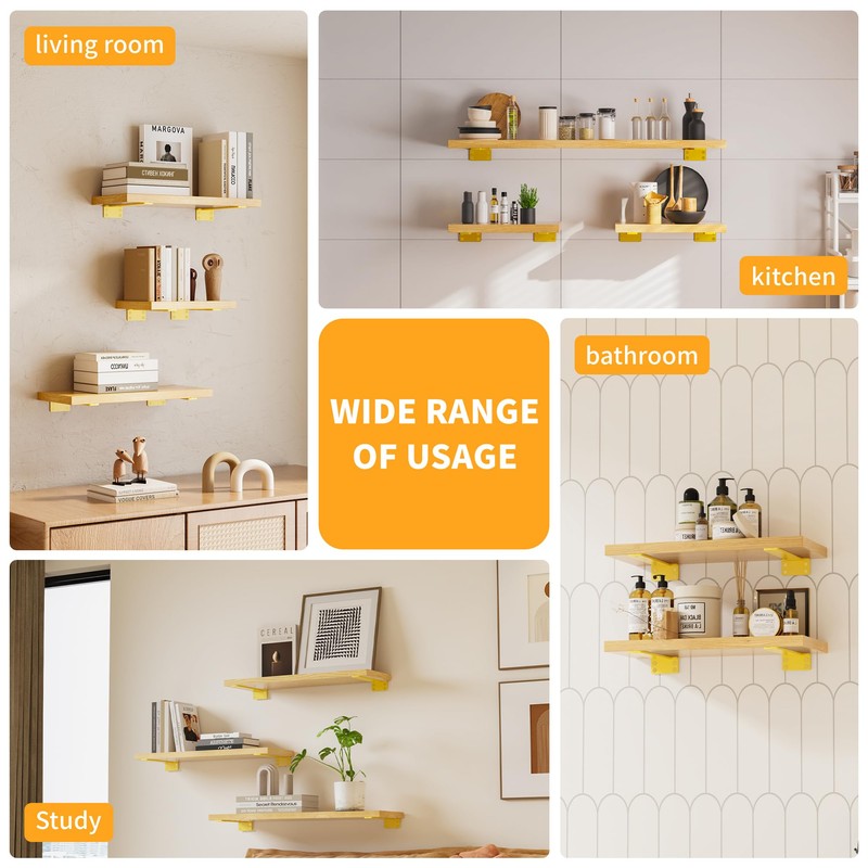 Floating Shelf Bracket 10Inch, 8Pack Gold Shelf Brackets Bathroom Shelf