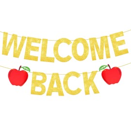 Back to School Banner - Gold Welcome Back Banner - Classroom Banners Welcome Sign for Classroom - First Day of School Decorations