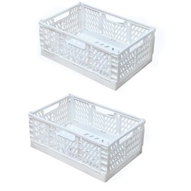 EURXLQ Pack of 2 Folding Boxes, White, 30 x 20 x 12 cm, Folding Box Baskets, Storage, Collapsible, Portable Storage Boxes, Colourful Storage Box, Suitable for Kitchen, Bathroom, Office, Bedroom