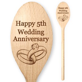 Happy 5th Wedding Anniversary Rings Cooking Wooden Spoon Wood Married Fifth Year Engagement Wife Husband Friend Mum Dad Him Her Daughter Son Mother Father Partner Couples Mr & Mrs Boyfriend Girlfriend