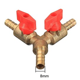Chiloskit 8mm Hose Barb Y Type 3 Way Brass Shut-off Ball Valve Pipe Fitting Adapter for Fuel Gas Water Oil Air