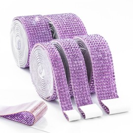 Meibite Self Adhesive Purple Glass Rhinestones Ribbon, 5 Rolls Bling Rhinestone Tape in Different Sizes, Bedazzling Strips for DIY Crafts, Car, Home Decor and Graduation Hat(5 Rolls of 1Y, Purple)