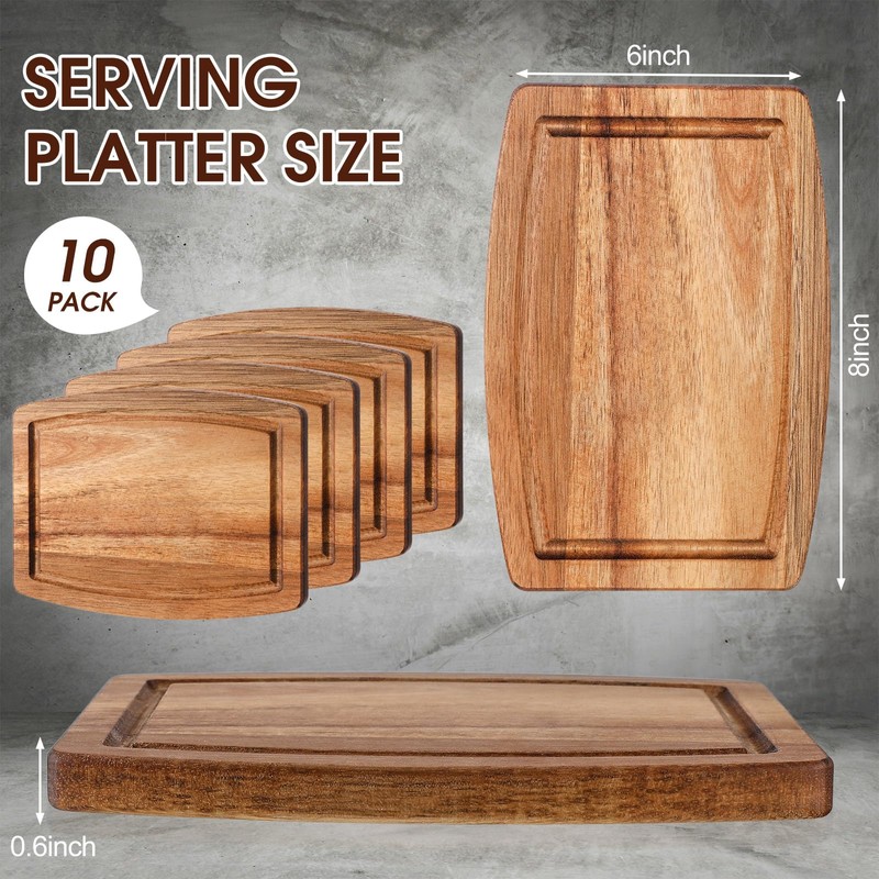 Kigley 10 Pcs Wooden Dinner Plates Cutting Boards Bulk for