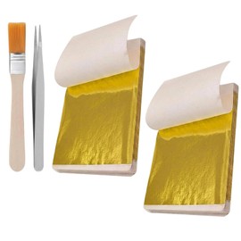 200 PCS Edible Gold Leaf, Gold Leaf Sheets, Easy to Use, Complete Set with 2 Gold Leaf Books, 1 Brush and 1 Tweezer, Ideal for Bakers, Pastry Chefs, Home Baking Enthusiasts, Bakery and Dessert Making