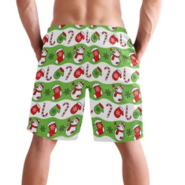 visesunny Christmas Snowman Gingerbread Candy Men's Beach Short Swim Trunks Sports Running Bathing Suits