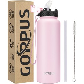 GOPPUS 1.2L/40oz Stainless Water Bottle with Straw Large Thermal Bottle 1200ml Flip Top Metal Bottles Cold Drink Leakproof Flask Big Drinks Bottles Double Walled Insulated Bottle Travel Water Bottle