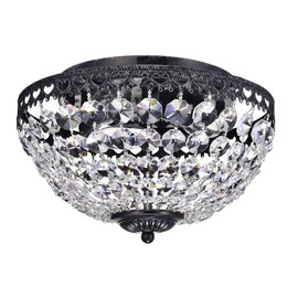 Edvivi Crystal Flush Mount Chandelier, 3 Lights Glam Lighting Fixture with Antique Black Finish, Crystal Shade, Entryway, Living, Dining, Bedroom, Closet
