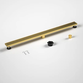 Bernkot Linear Shower Drain 42", 304 Stainless Steel Floor Drain with Grid Drain Cover & Hair Strainer, Rectangular Shower Drain w/CUPC Certified, Brushed Gold