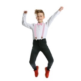 BomGuard Children's Braces with Bow Tie Set, 1 - 8 Years, for Boys and Girls - Pink