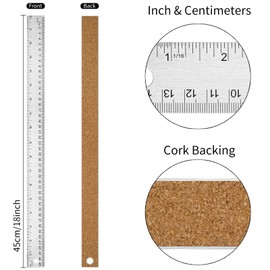 VORIGY Metal Ruler with Cork Backing, 18 Inch Stainless Steel Rulers 18 Inch Metal Ruler 2 Pack - Imperial and Metric - Non-Slip Prevent Ink Leakage - for School Office Engineering Tools