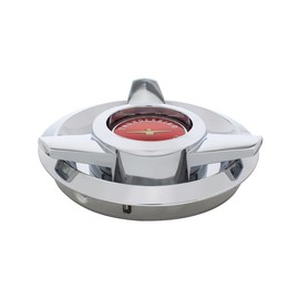 United Pacific Chrome with Red Center T-Bird Hubcap for 1962-1963 Ford T-Bird Wire Wheels, Each, 8-inch (F626302)