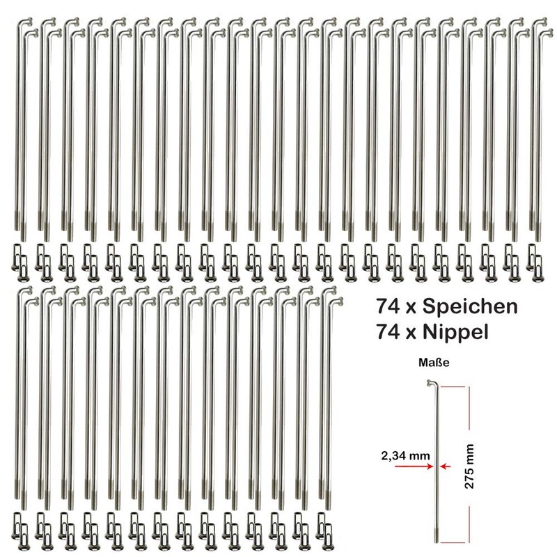 Pack of 74 Spokes 275 mm Reinforced Nirosta 2,34 mm
